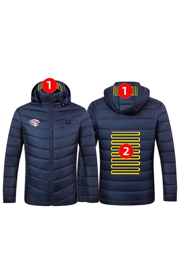 Heated Jacket for Men, 3 Adjustable Temperature 2 Heating Zones, USB Rechargeable Heated Jacket Rugby Print Zip Up Warming Coat, Gifts for Men