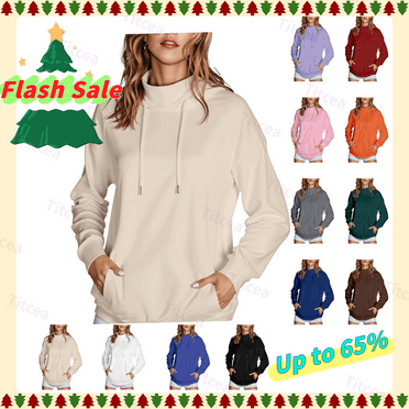 Titcea Hoodies for Women, Stand Collar Solid Color Drawstring Sweatshirt with Front Pocket, Warm Comfy Loose Casual Sweaters Hoodie(S-2XL)