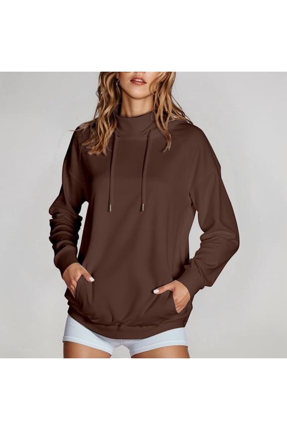 Hoodies for Women, Stand Collar Solid Color Drawstring Sweatshirt with Front Pocket, Warm Comfy Loose Casual Sweaters Hoodie(S-2XL)