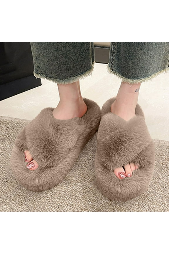 House Slippers for Women, Fuzzy Open Toe Slippers Soft Comfy Memory Foam Indoor House Shoes
