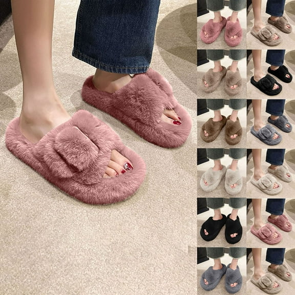 Titcea House Slippers for Women, Fuzzy Open Toe Slippers Soft Comfy Memory Foam Indoor House Shoes