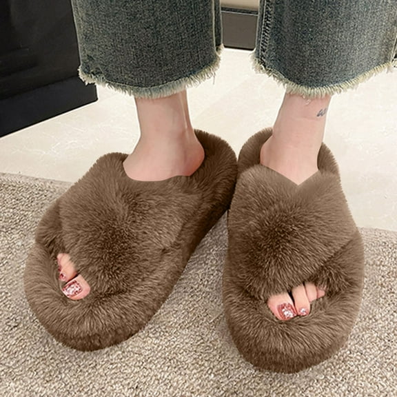 Titcea House Slippers for Women, Fuzzy Open Toe Slippers Soft Comfy Memory Foam Indoor House Shoes