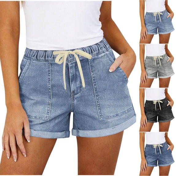 Titcea Jean Shorts Womens High Waisted Stretchy Distressed Ripped Denim Shorts with Pockets Summer Trendy Casual Cozy Cut Off Shorts