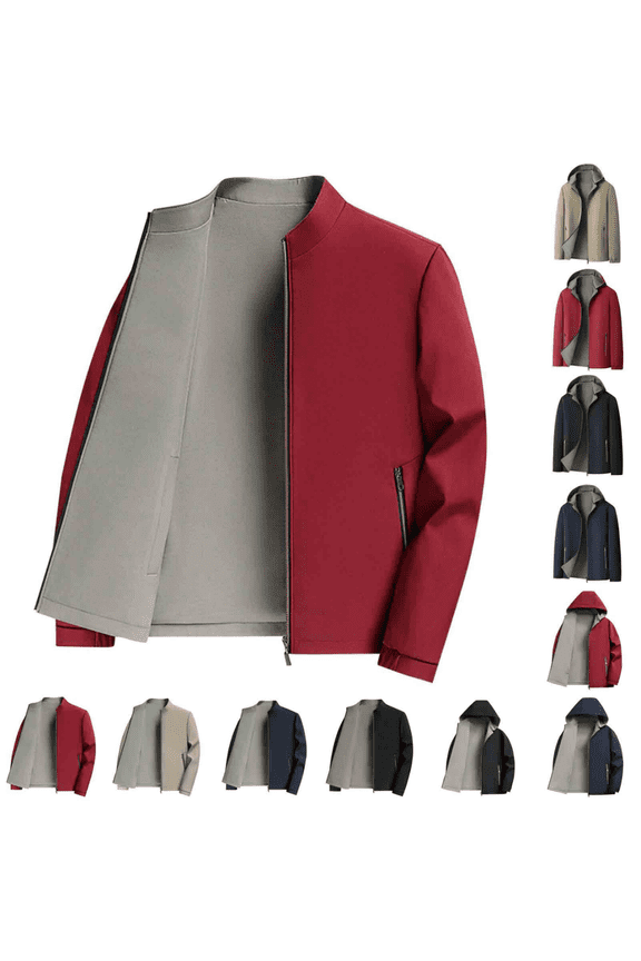 Lightweight Jacket for Men, Fall Reversible Stand Collar Solid Color Zipper Jacket with Pockets, Loose Comfortable Outdoor Casual Coat, M-4XL