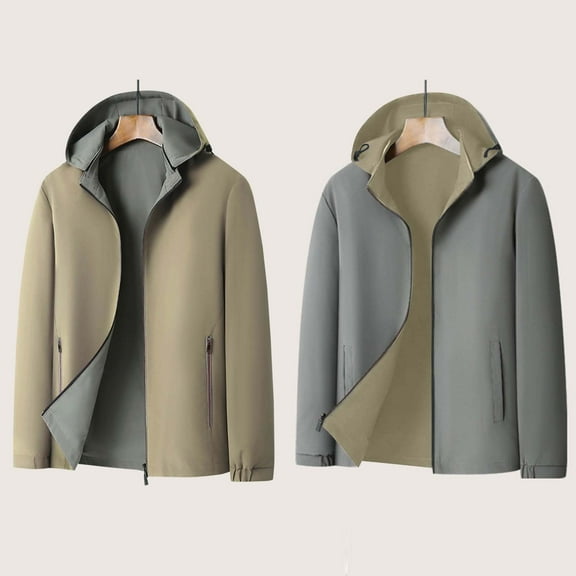 Titcea Lightweight Jacket for Men, Oversized Reversible Zipper Jacket with Adjustable Hooded Fall Casual Coat, M-4XL