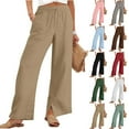 thumbnail image 1 of Titcea Linen Pants Women Wide Leg Elastic Waist Drawstring Split Flowy Pants Loose Comfy Summer Casual Lightweight Bottoms, S-4XL, 1 of 9