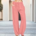 thumbnail image 1 of Titcea Linen Pants for Women Elastic Drawstring High Waist Flowy Pants Comfy Breathable Fall Outdoor Casual Pants, S-3XL, 1 of 7