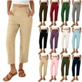 thumbnail image 1 of Titcea Linen Pants for Women, Elastic Waist Solid Color Summer Casual Pants with Pockets, Breathable Comfy Summer Vacation Beach Pants, 1 of 8