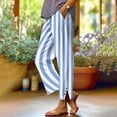 thumbnail image 1 of Titcea Linen Pants for Women, Striped Print Elastic Waist Button Decorations Beach Pants with Pockets, Loose Comfy Summer Casual Pants, 1 of 6