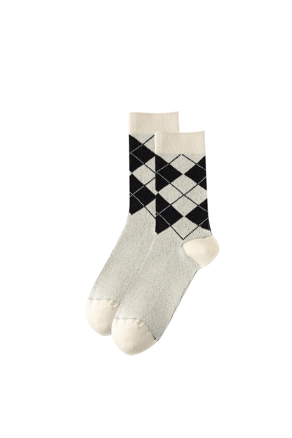 Mens Athletic Socks, Retro Patchwork Print Absorb Sweat Middle Barrel Socks