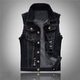 thumbnail image 1 of Titcea Mens Denim Vest Sleeveless Button Down Ripped Fashion Vintage Jean Jackets with Pockets, S-5XL, 1 of 9