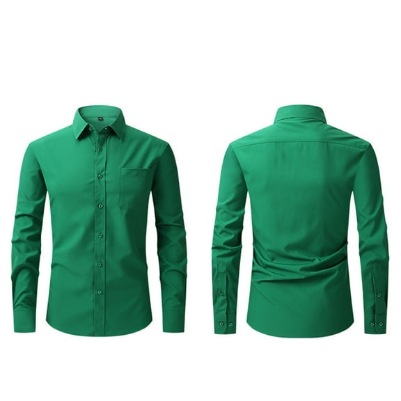 Titcea Mens Dress Shirts(S-3XL), Lapel Neck Solid Color Buttons Long Sleeve Shirts with Pocket, Elasticity Breathable Casual Shirt for Office/Wedding/Business