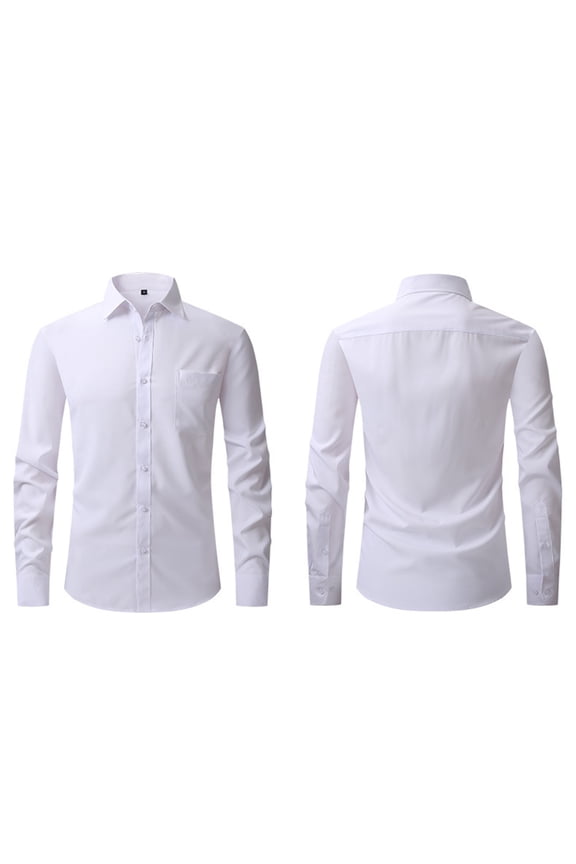 Mens Dress Shirts(S-3XL), Lapel Neck Solid Color Buttons Long Sleeve Shirts with Pocket, Elasticity Breathable Casual Shirt for Office/Wedding/Business