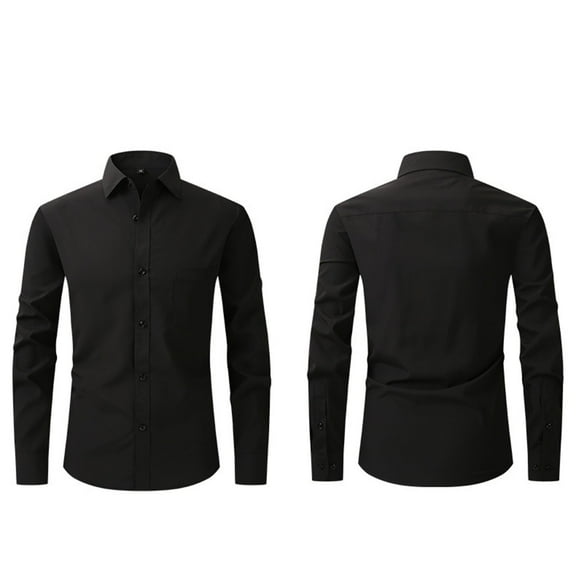 Titcea Mens Dress Shirts(S-3XL), Lapel Neck Solid Color Buttons Long Sleeve Shirts with Pocket, Elasticity Breathable Casual Shirt for Office/Wedding/Business