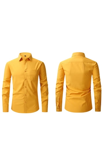 slim fit dress slacks Slim Fit Yellow Short Sleeve Printed Cotton Casual Shirt – SAYKI main image 0