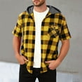 thumbnail image 1 of Titcea Mens Plaid Button Down Shirt, Short Sleeve Flannel Snap Button Drawstring Hoodie Shirts, Lightweight Soft Summer Vacation Shirts, 1 of 7