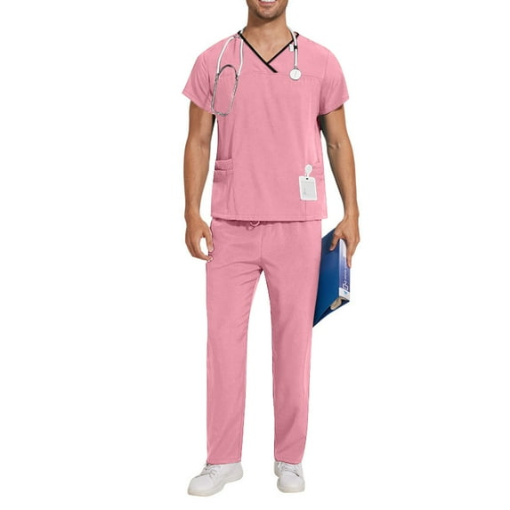 Titcea Mens Scrub Set — Stretch V-Neck Scrub Tops & Elastic Waistband Pants, Nurse Workwear with 10 Pockets, Unwrinkled Scrubs for Men, Available in 10 Colors