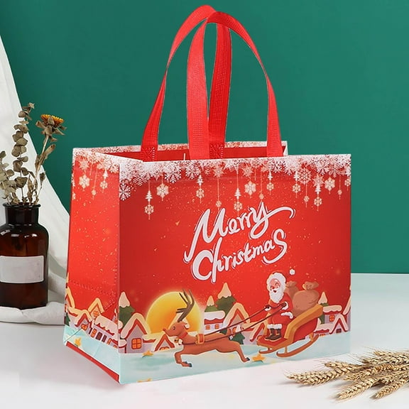 Titcea Multifunctional Non-Woven Christmas Bags for Gifts Wrapping Shopping - Treat Bags with Handles, Xmas Party Supplies(13x10x7")