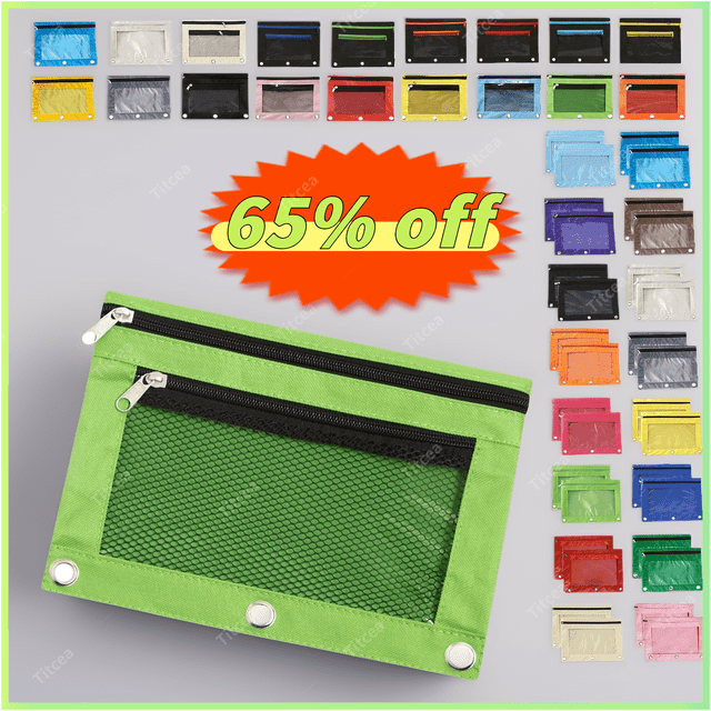 Titcea Pencil Pouch for 3 Ring Binder, 3 Hole Zipper Pencil Pouches with Clear Window, Pencil Bags in Assorted Colors, Sturdy Cloth Pencil Case