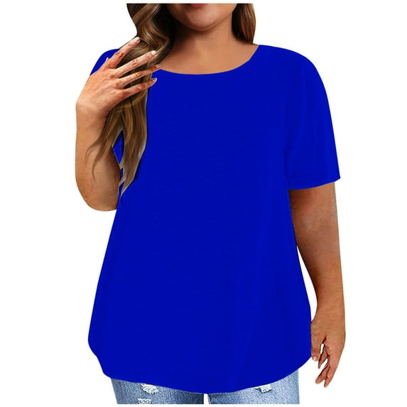 Titcea Plus Size Tops for Women Solid Color Oversized Round Neck Short Sleeve T Shirts Loose Comfort Casual Daily Shirt Outdoor Running Workout Tops