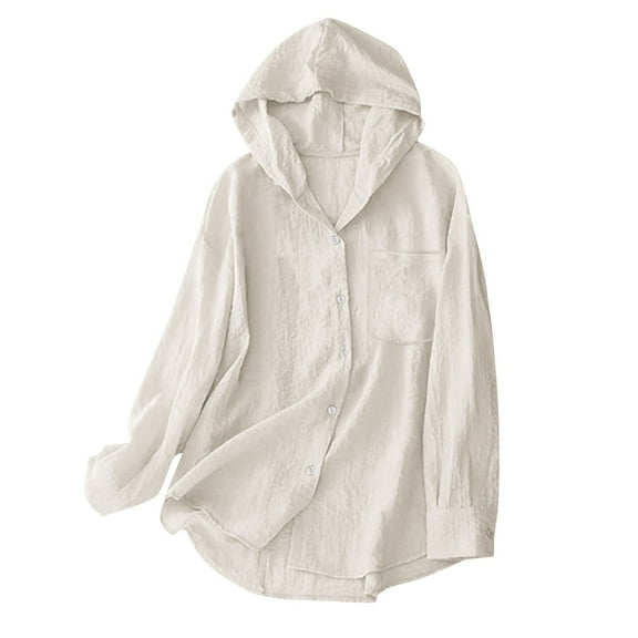 Titcea Sun Shirt Women, Linen Tops Long Sleeve Sun Protection Shirts with Hood(S-3XL), Lightweight Breathable Casual Hiking Shirts, Gifts for Mom/Her