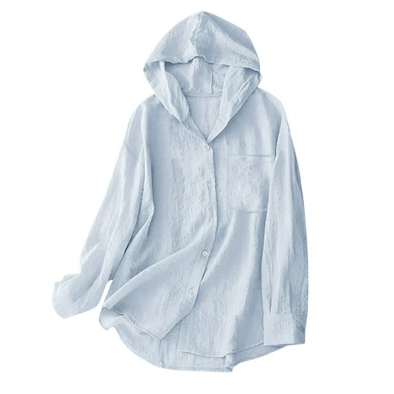 Titcea Sun Shirt Women, Linen Tops Long Sleeve Sun Protection Shirts with Hood(S-3XL), Lightweight Breathable Casual Hiking Shirts, Gifts for Mom/Her