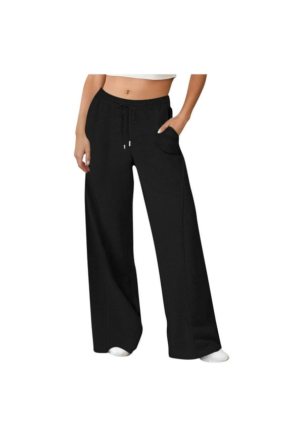 Sweatpants Women Elastic Waist Drawstring Straight Wid Leg Pants with Pockets Soft Comfy Casual Workout Pants