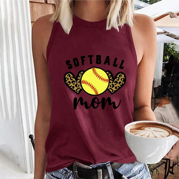Titcea Tank Top for Women Round Neck Sleeveless Baseball Printed Shirt Loose Comfortable Tees Gift for Mom