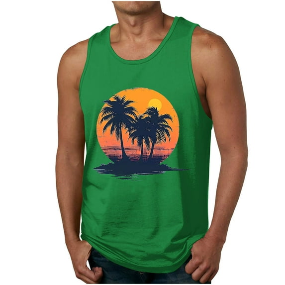 Titcea Tank Tops Men Graphic Printed Round Neck Sleeveless Shirt Summer Beach Vacation Outdoor Sports Gym Fashion T-Shirts