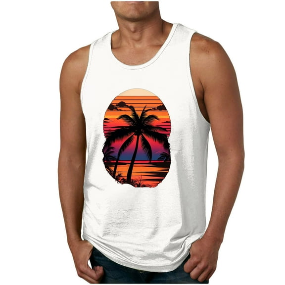 Titcea Tank Tops Men Graphic Printed Round Neck Sleeveless Shirt Summer Beach Vacation Outdoor Sports Gym Fashion T-Shirts