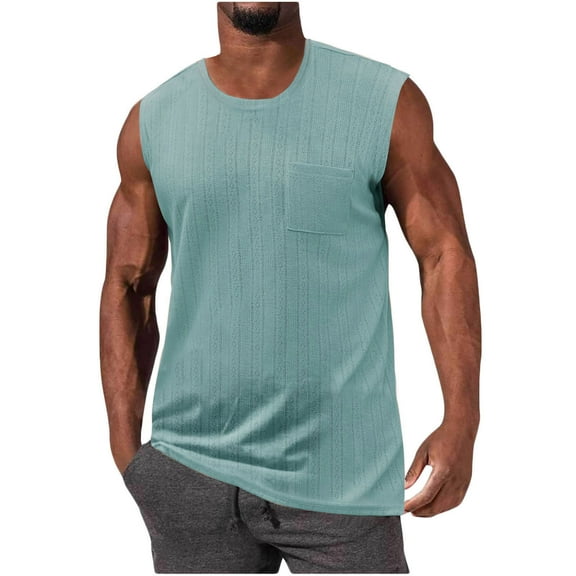Titcea Tank Tops Men Solid Color Printed Crew Neck Sleeveless Tee Summer Outdoor Running Loose Comfort T-Shirts