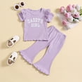 thumbnail image 1 of Titcea Toddler Girl Summer Outfits Ruffled Letter Printed Round Neck Short Sleeve T Shirts and Elastic Waisted Flared Pants 2 Piece Set, 1 of 8