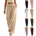 thumbnail image 1 of Hvogkswy Wide Leg Pants Woman Elastic High Waist Drawstring Trousers Side Hollow Cutout Loose Comfy Beach Vacation Long Pants with Pockets, 1 of 7