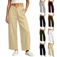 thumbnail image 1 of Hvogkswy Wide Leg Pants Woman Solid High Waist Trousers with Pockets Button Zipper Closure Loose Fitted Work Daily Casual Summer Pants, 1 of 8