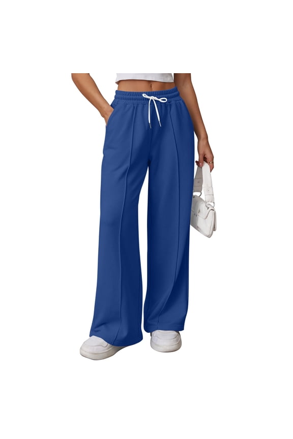 Wide Leg Pants Women Solid Color High Waist Elastic Drawstring Sweatpants, Fall Winter Outdoor Flowy Loose Casual Pants