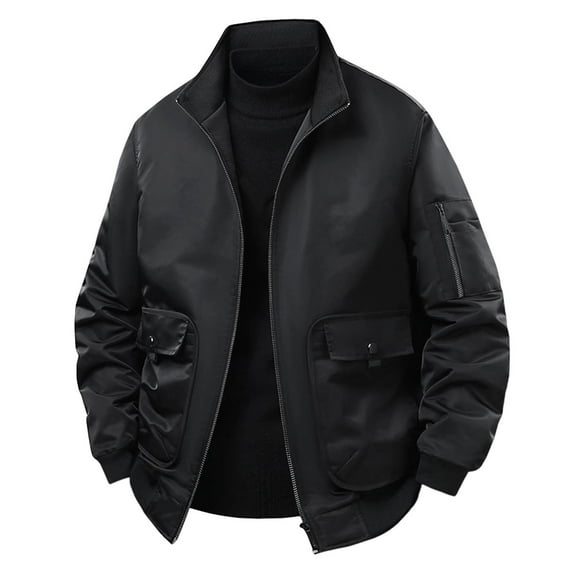Titcea Winter Jackets for Men, Oversized Stand Collar Thickened Solid Color Zipper Warm Workwear Jacket with Pockets, Loose Cozy Outdoor Casual Coats, M-5XL