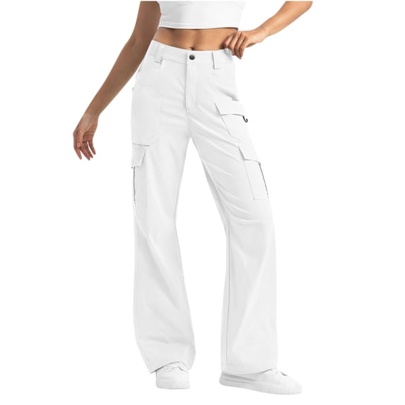 Mutghys Women's Cargo Pants Button Zipper Solid Color Work Pants with Multi Pockets Daily Working Outdoor Hiking Comfy Breathable Casual Pants S-2XL