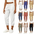 thumbnail image 1 of Hvogkswy Womens Linen Pants Solid Color Elastic High Waisted Pants with Pockets Soft Comfy Lightweight Breathable Summer Casual Vacation Beach Pant, 1 of 8