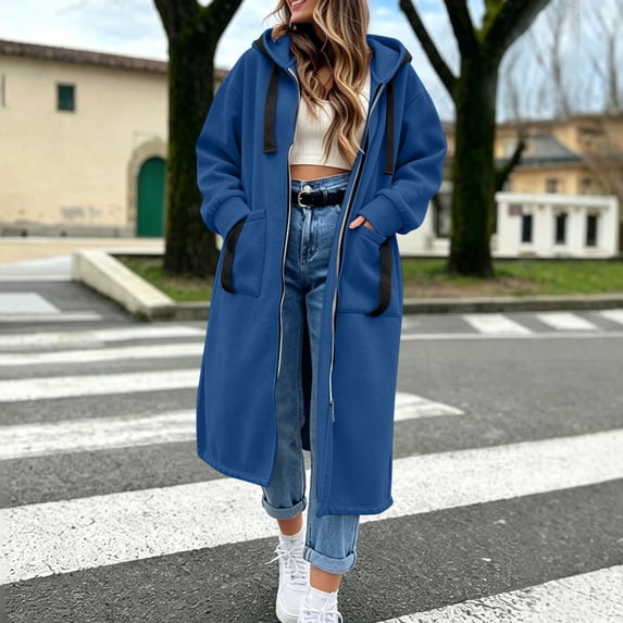 Titcea Zip Up Hoodies for Women Fleece Long Drawstring Solid Color Hooded Sweatshirt with Pockets Home Daily Warm Comfy Casual Fall Winter Sweatshirts S-3XL