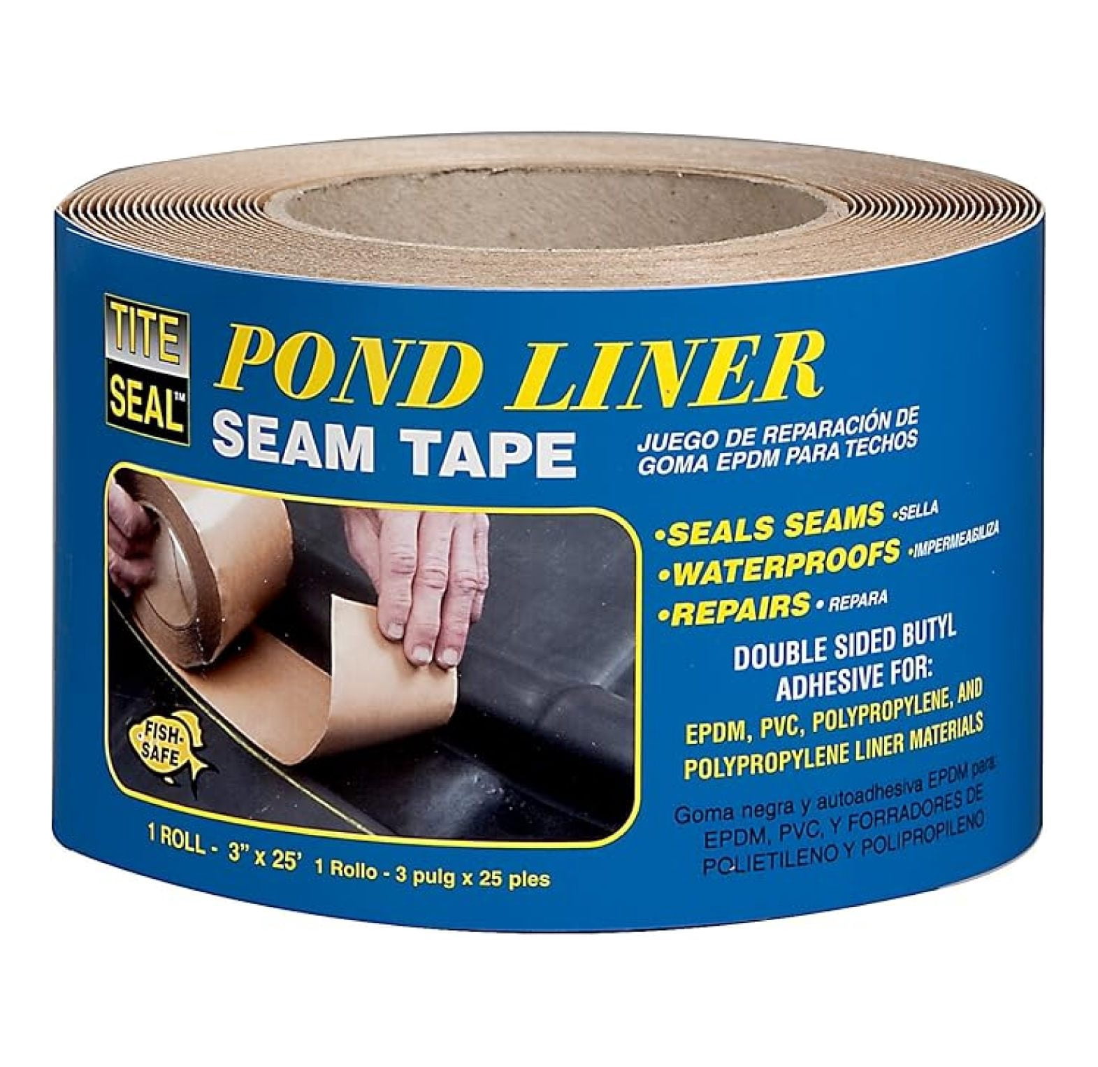 Tite Seal PLST325 Self Adhesive Double Sided Butyl Pond Seam Tape, 3" by 25'