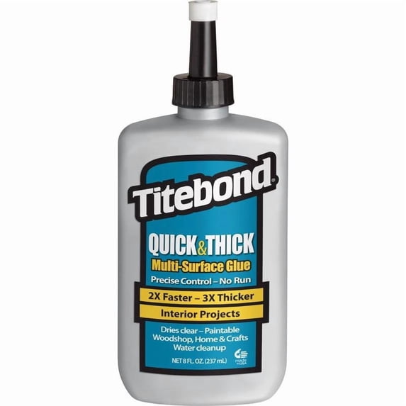 Titebond Quick & Thick Multi-Surface Glue 8 Oz. – PVA Adhesive for Wood, Ceramic, Pottery, Stone, Glass, Fabric & Crafts, Strong Tack, Dries Clear, Paintable – 2403