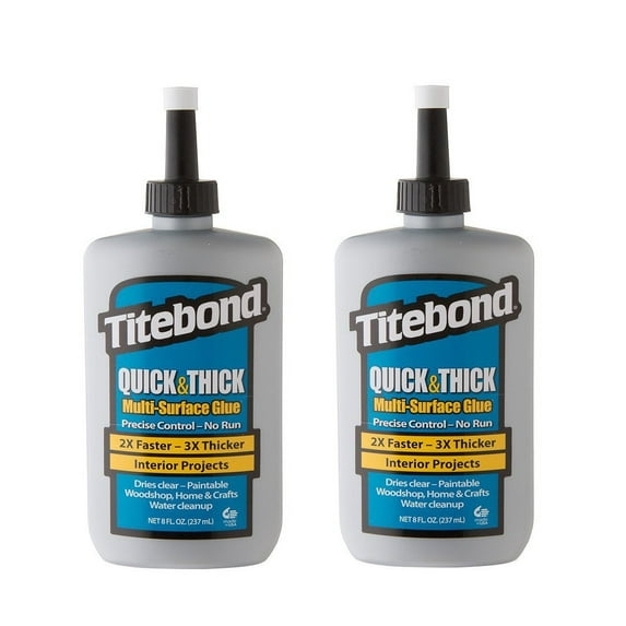 Titebond Quick & Thick Multi-Surface Fast-Drying Glue, Clear, 2-Pack