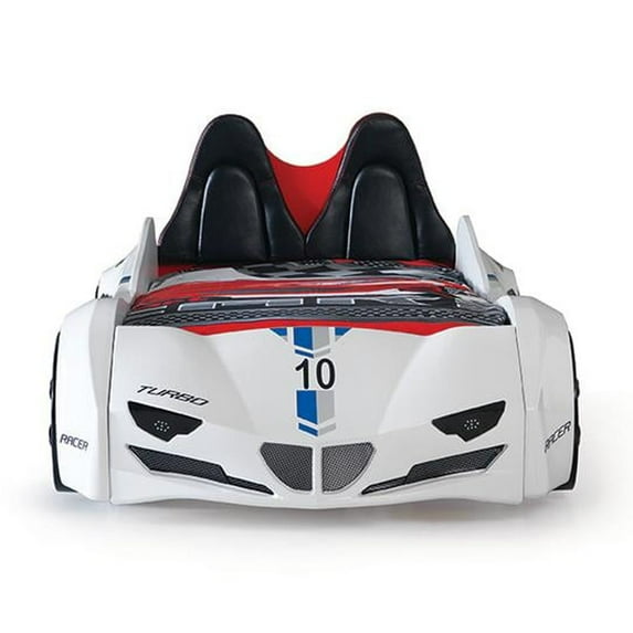 Titi Racer Modern GTI Wood Twin Race Car Bed with Remote Control in White