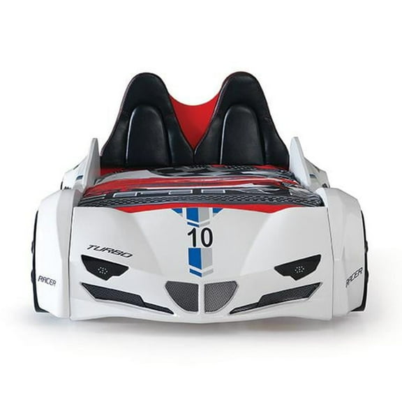 Titi Racer Modern GTI Wood Twin Race Car Bed with Remote Control in White