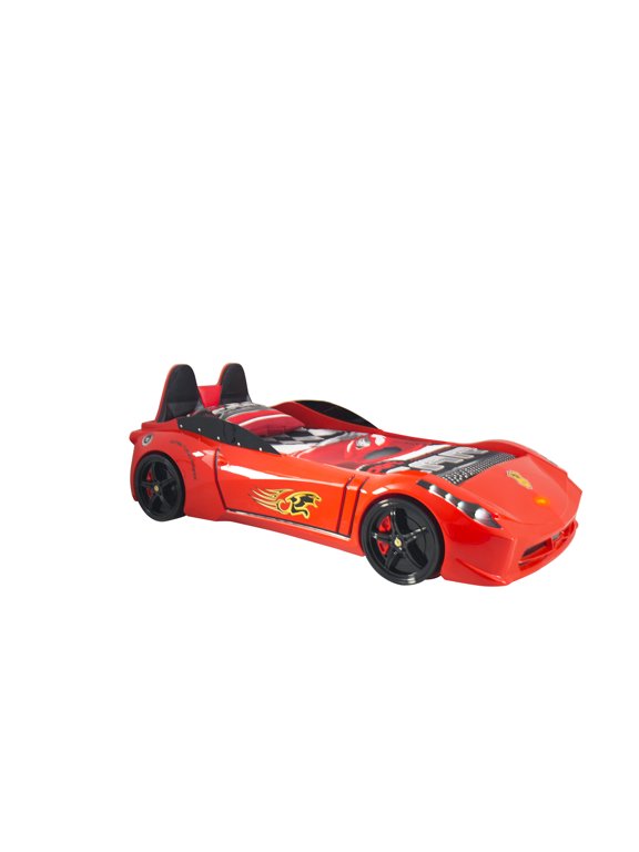 Modern TT Twin Race Car Bed with Remote Control in Red