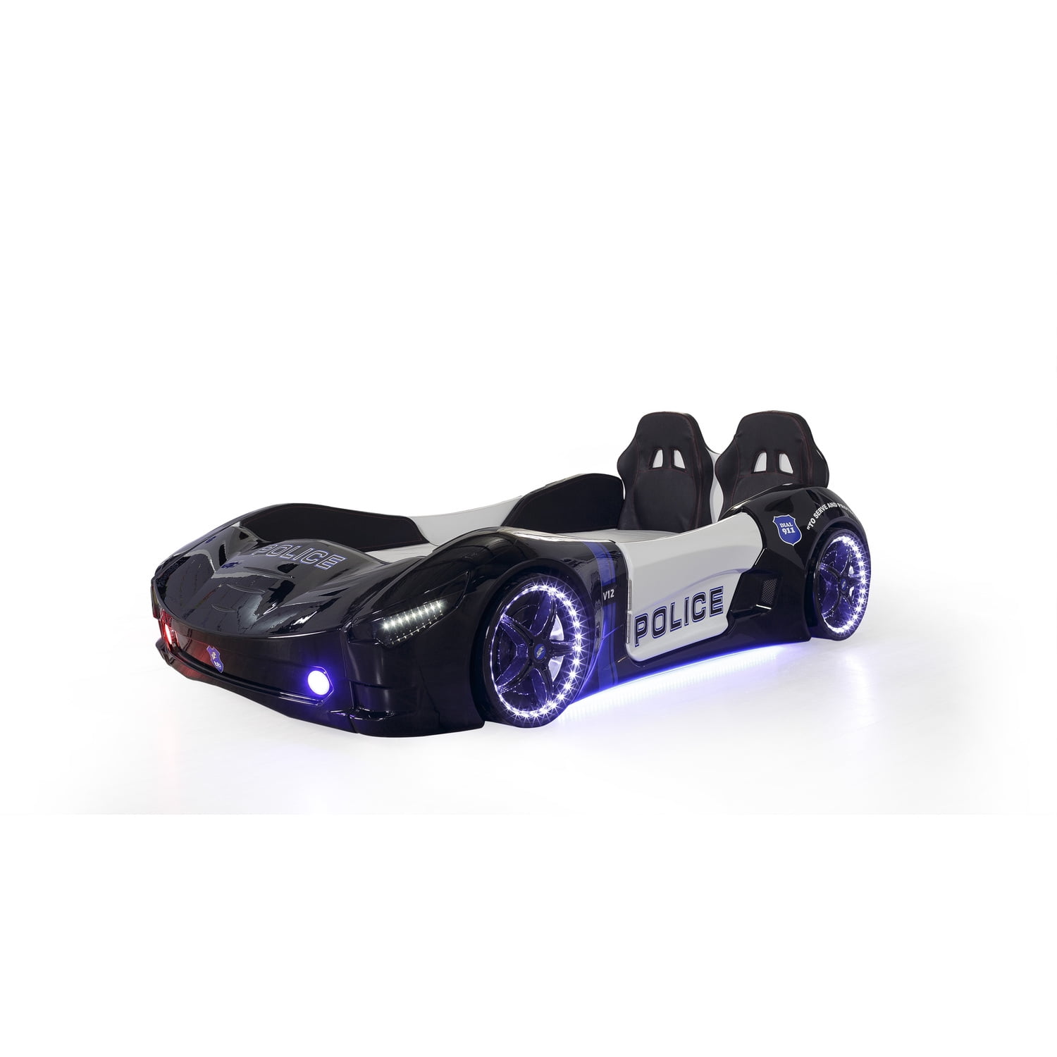 Titi Racer Modern Wood TT Twin Race Car Bed with Remote