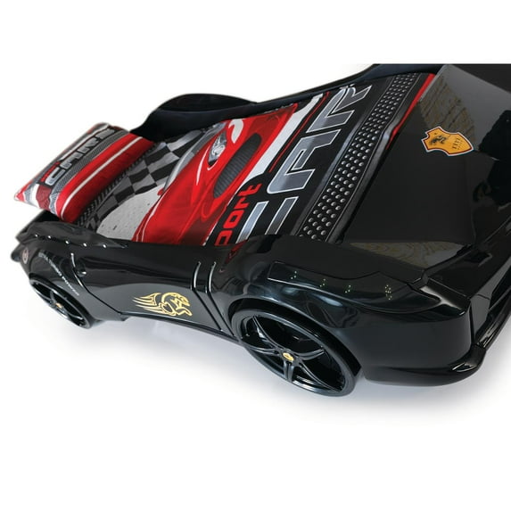 Titi Racer Modern Wood TT Twin Race Car Bed with Remote Control in Black