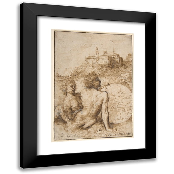 Titian 11x14 Black Modern Framed Museum Art Print Titled - Two Satyrs in a Landscape (ca. 1505-10)