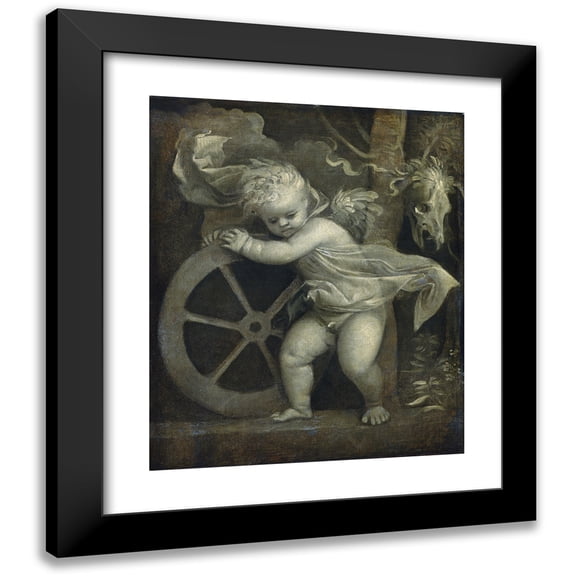 Titian 12x14 Black Modern Framed Museum Art Print Titled - Cupid with the Wheel of Time (C. 1515-1520)