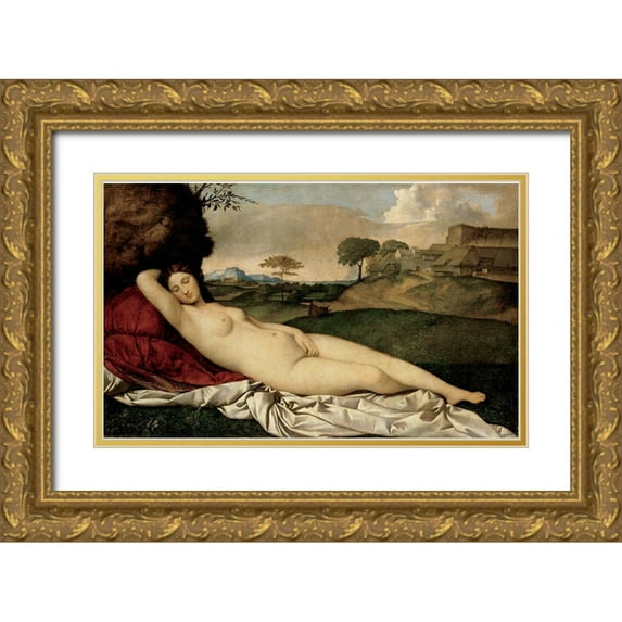Titian 14x10 Gold Ornate Wood Framed with Double Matting Museum Art Print Titled - Sleeping Venus